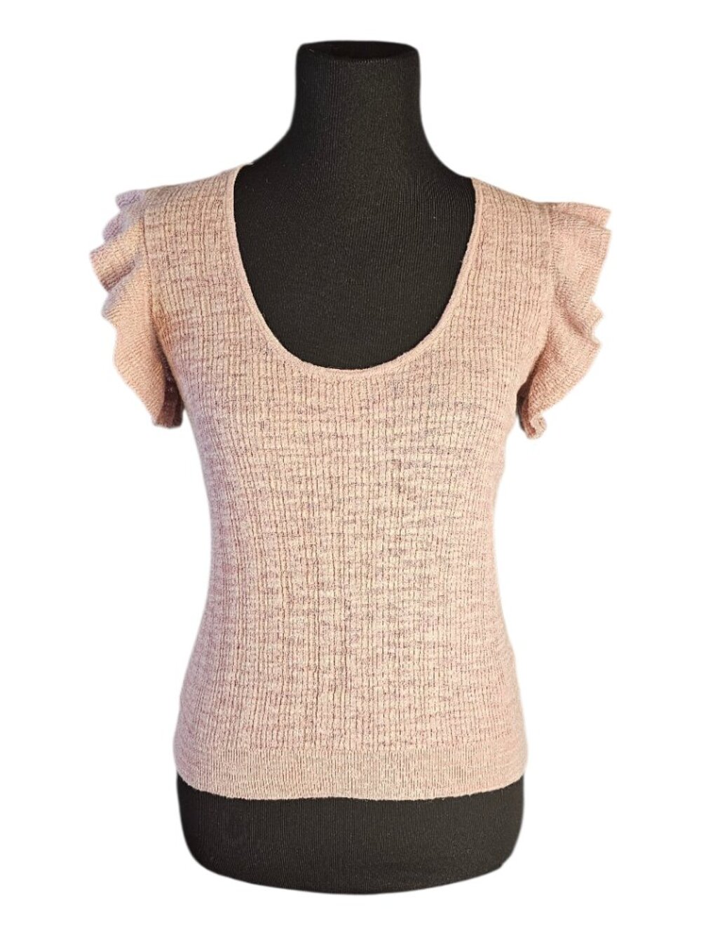 J.Crew Linen Blend Sweater XS Pink Ruffle Sleeve Lightweight Knit Top Casual